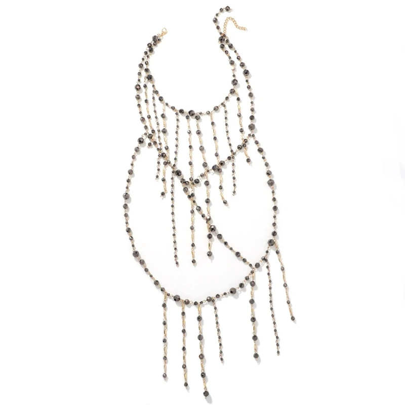 C71E Bohemian Styles Waterfall Necklace Portable for Women with Multilayer Beaded Tassels Fashion Jewelry Accessories