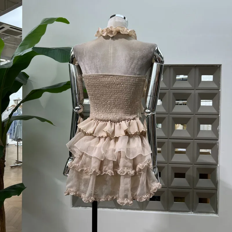 DFDG Feminino Puro Sexy Halter Backless Sem Mangas Top Em Camadas Saia Plissado Conjunto de 2 Peças Co-ord Outfit Primavera E Verão 2025