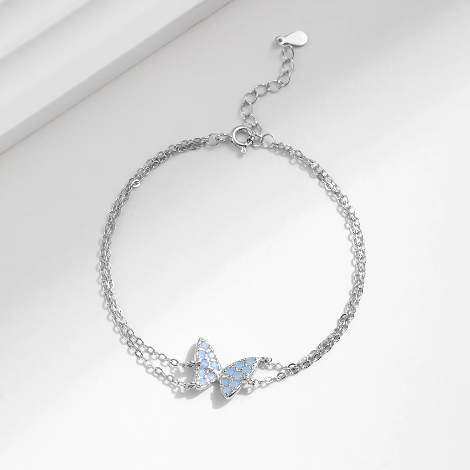MODIAN Sweet Blue Opal Butterfly Bracelet 925 Sterling Silver Fashion Double Layer Link Chain Bracelets For Women Fine Jewelry