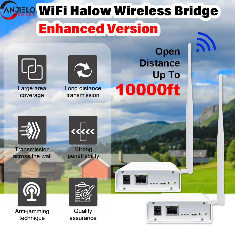 2024 New Wifi Halow Wireless Bridge Enhanced Version for 3km Long Distance Transmission Faster Speed and Stronger Penetration