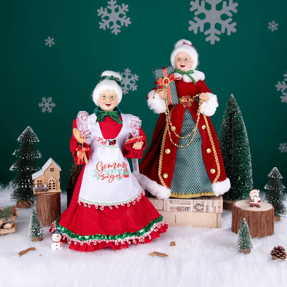 Christmas Tree Decor Sequin Mrs Claus Figurines Home Decoration