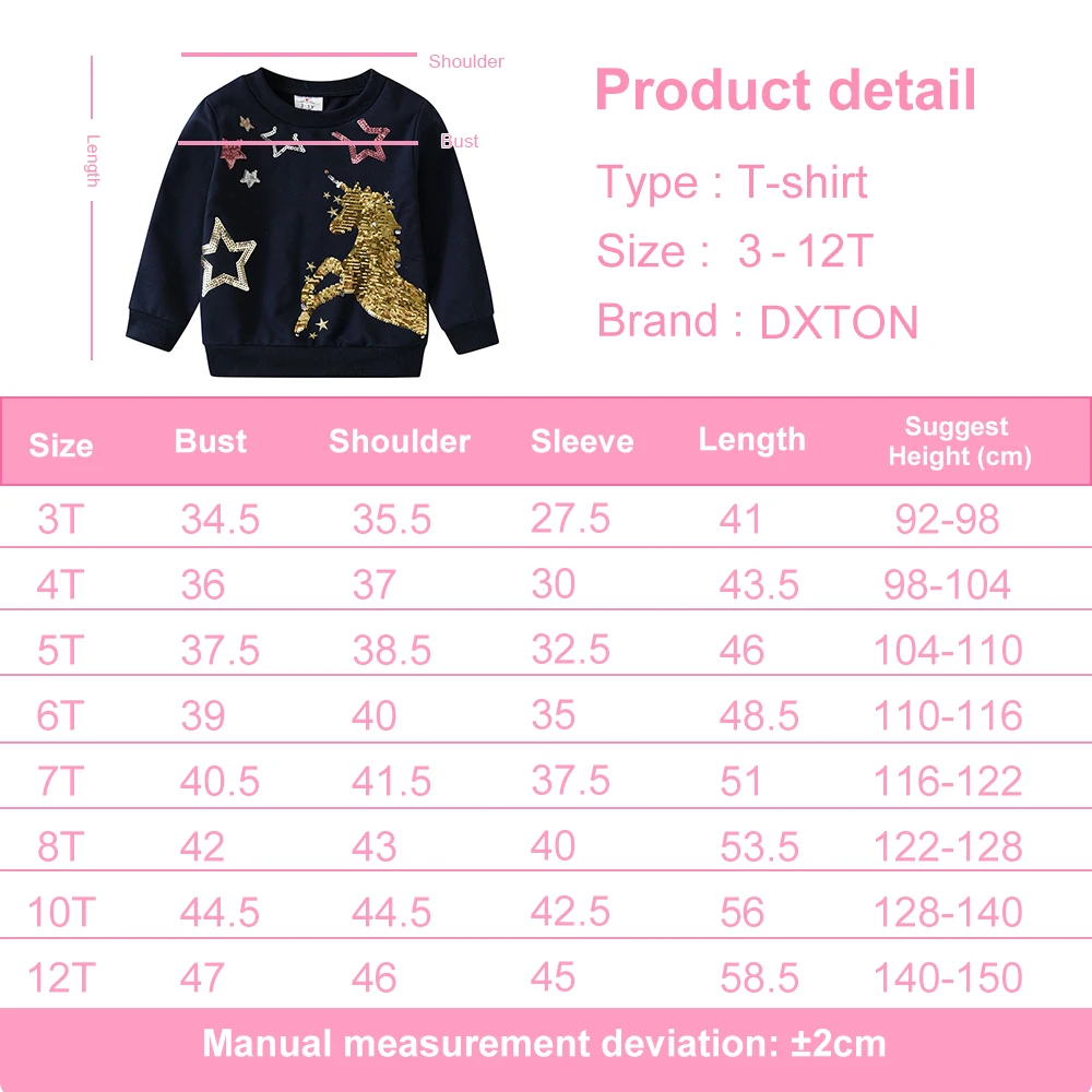 DXTON بلوزات الأطفال المطرزة البلوز طفل الفتيات بلايز وتتسابق يونيكورن ملابس خارجية يومية الاطفال ملابس رياضية شتوية تي شيرت