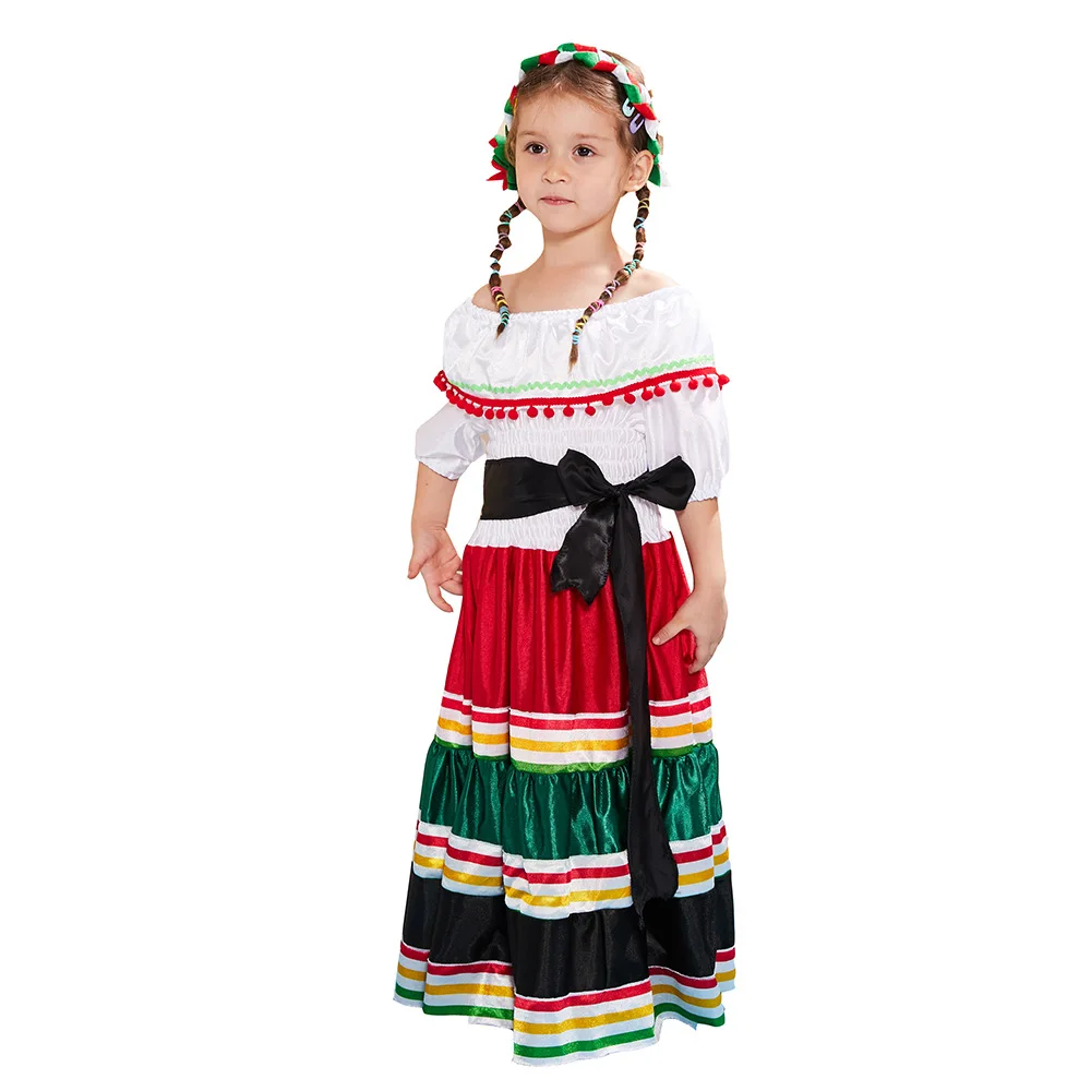 Holiday Costume Mexico day Cosplay Carnival Party Mexican ethnic dress Costume for Girl singsong girl