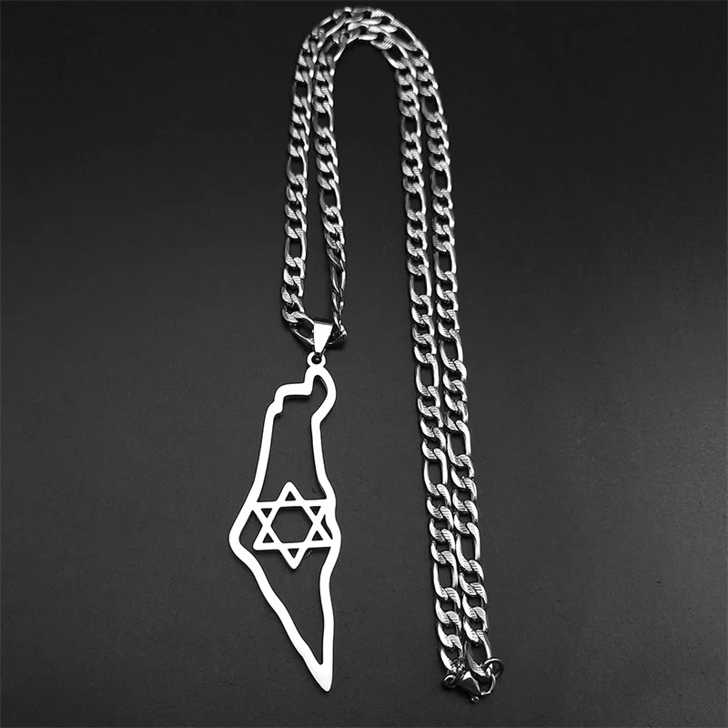 إسرائيل السداسية ماجن نجمة داود البلد قلادة على شكل خريطة قلادة للرجال النساء الفولاذ المقاوم للصدأ الهيب هوب سلسلة القلائد مجوهرات #4