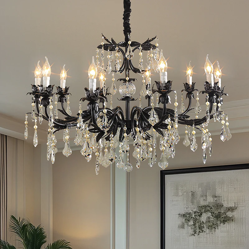 

Американская ретро лампа для гостиной, средневековая простая новая атмосферная черная французская лампа для спальни, столовой, 2300, новая люстра