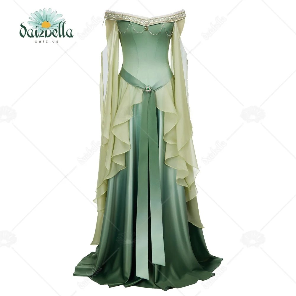 

DAIZBELLA женское средневековое мечтательное желто-зеленое платье эльфа в стиле Ренессанс, элегантное платье без бретелек с поясом