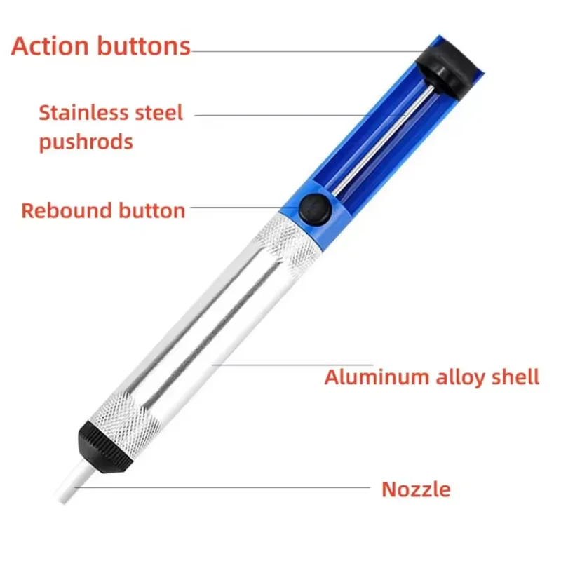 Aluminium Desoldering Suction Pump Tool Solder Sucker Suction Tin Pen Removal Device Blue Vacuum Soldering Iron Desolder view 3