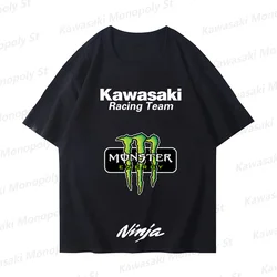 男性用カワサキモーターサイクルレーシングTシャツ,ラウンドネック,高機関車,綿,子供,大人,男の子,夏,新品