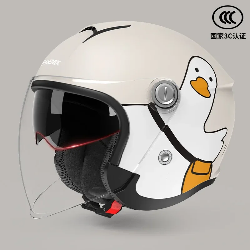 Cute Motorcycle Helmet for Man and Woman Integrated HD Double Visor Open Face Helmets Warming Removable Liner Safety Cap 55-60CM