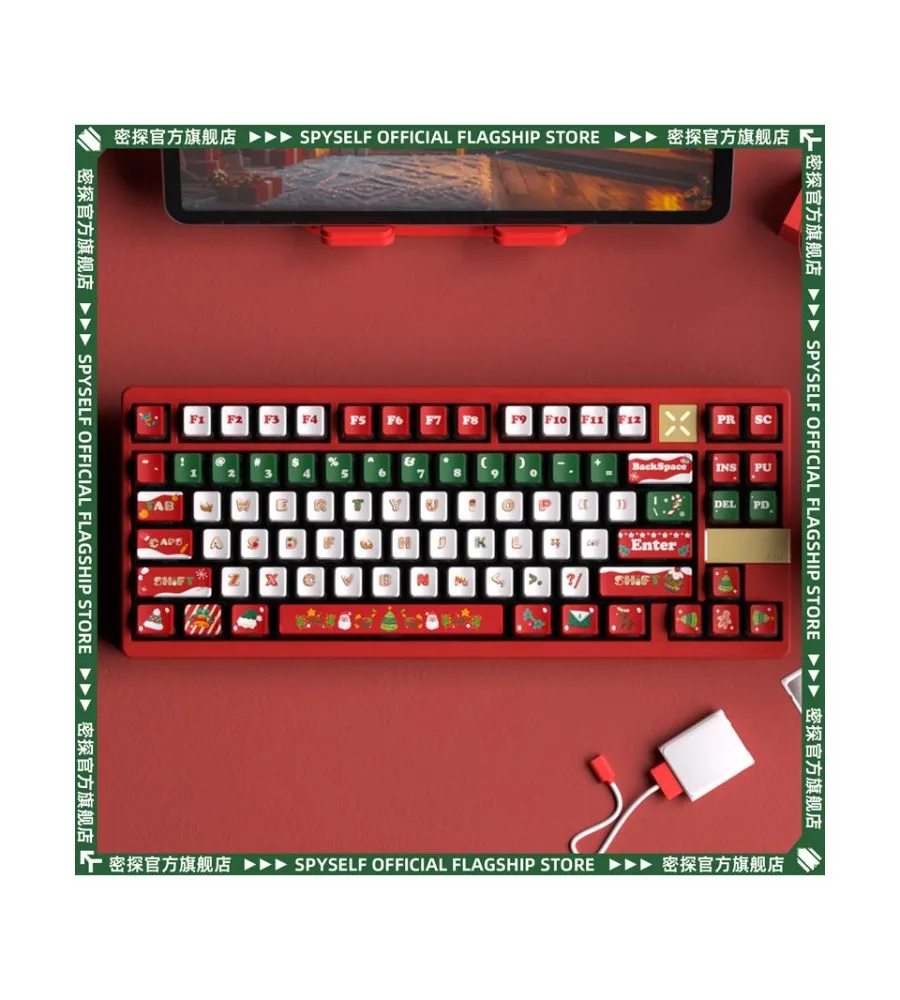 Keycap OEM height PBT material sublimation Christmas four-sided transparent pudding