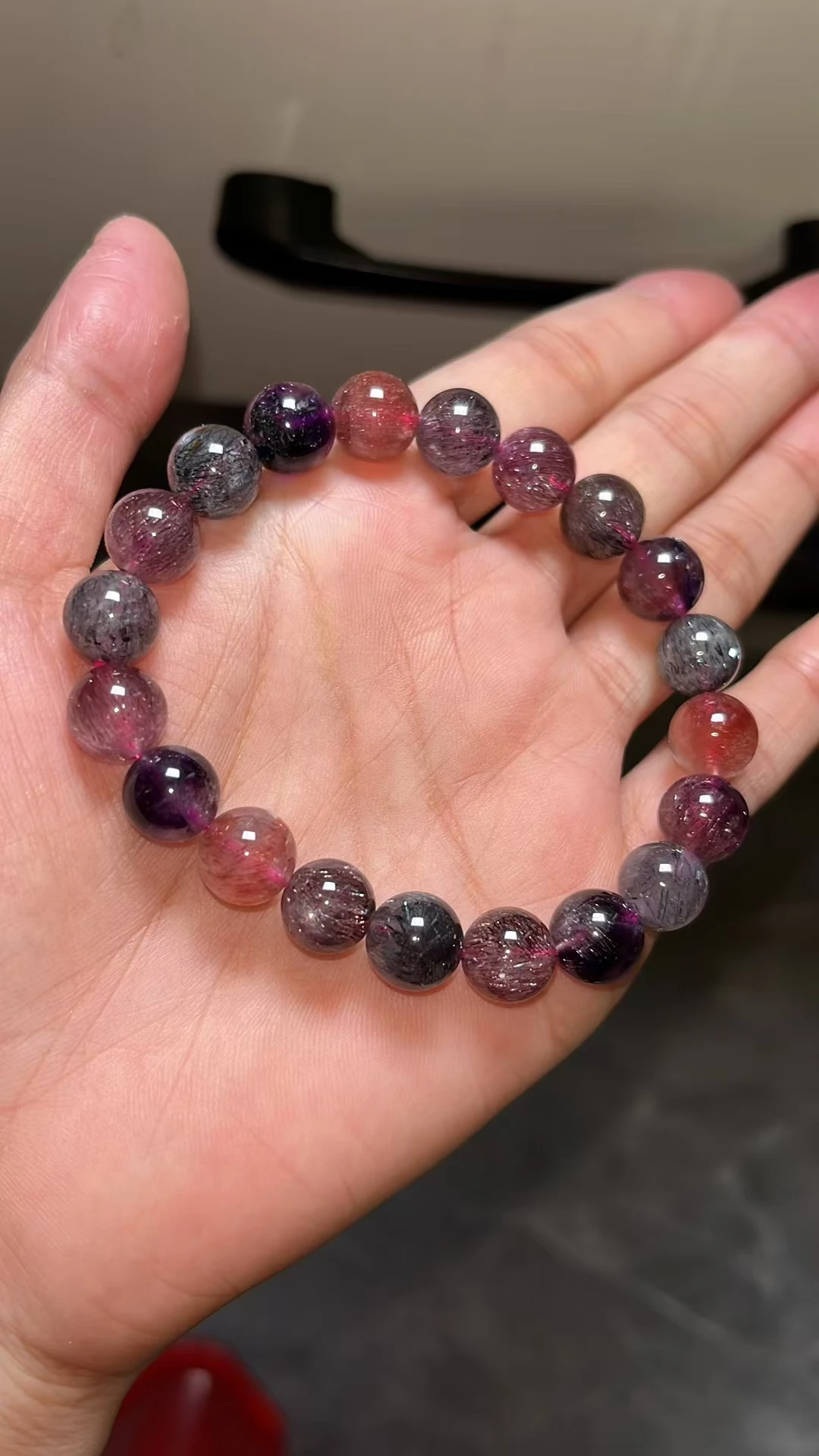 Natural Colorful Super Seven 7 Lepidocrocite Quartz Bracelet 9.8mm Clear Round Beads 14.3mm Women Men AAAAAAA