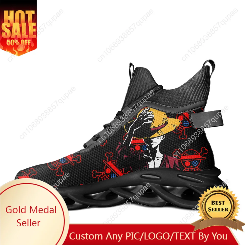 

D L-Luffy High Top Sneakers Cute Cartoon Anime Men Women Sports Running Shoes Sneaker Lace Up Mesh Footwear Customized Made Shoe