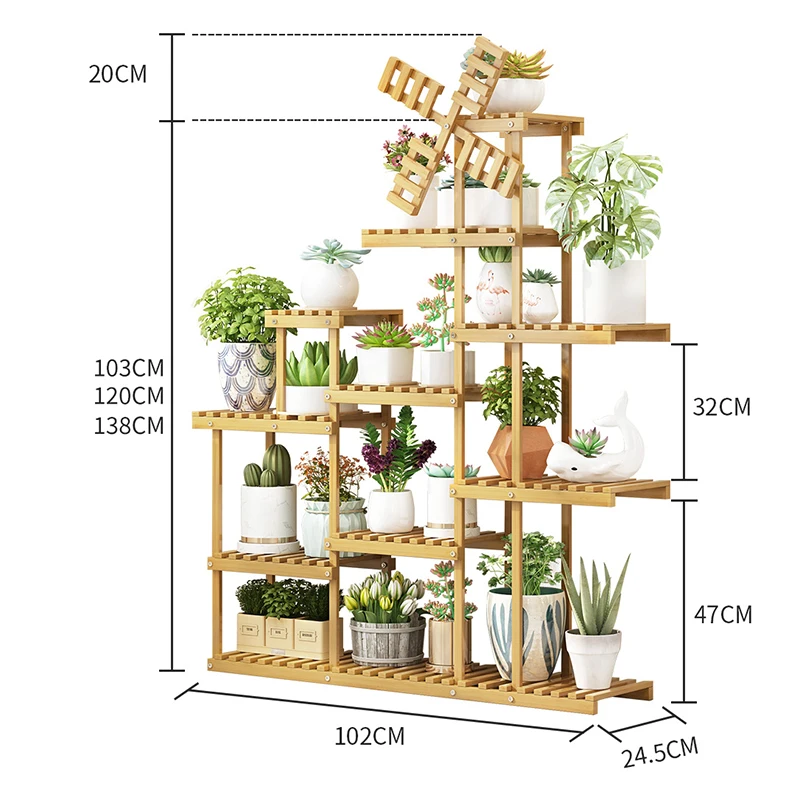 Multilayer Solid Wood Plant Shelves Flower Shelf Luxury Indoor Floor Type Plant Shelves Balcony Garden Furniture Portafiori FYPS