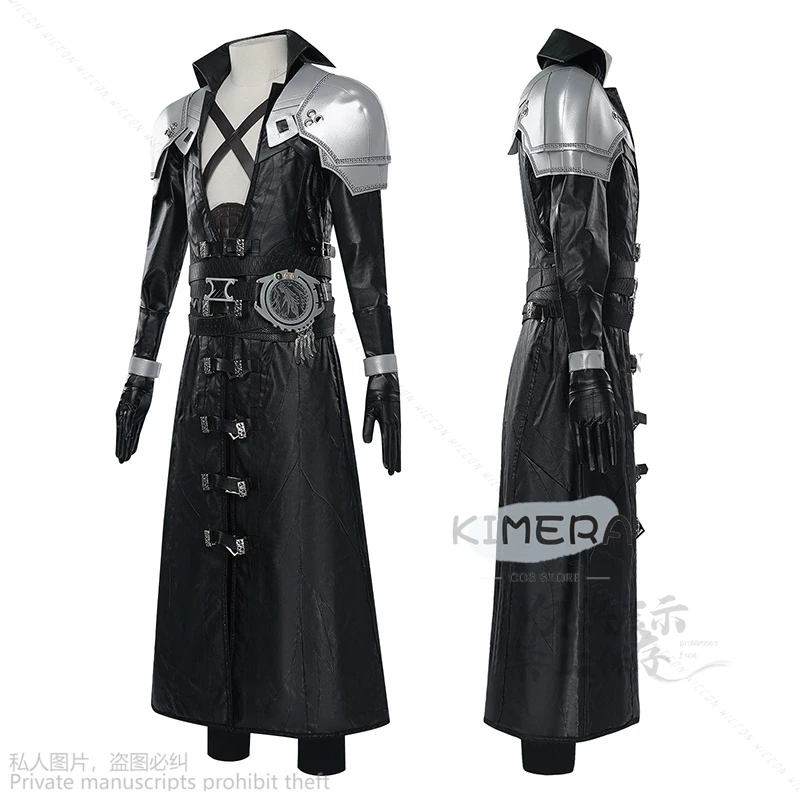 FF7 Sephiroth Costume Cosplay cappotto e accessori in pelle fantasia nera Set completo stivali scarpe Halloween Roleplay Sephiroth Cos