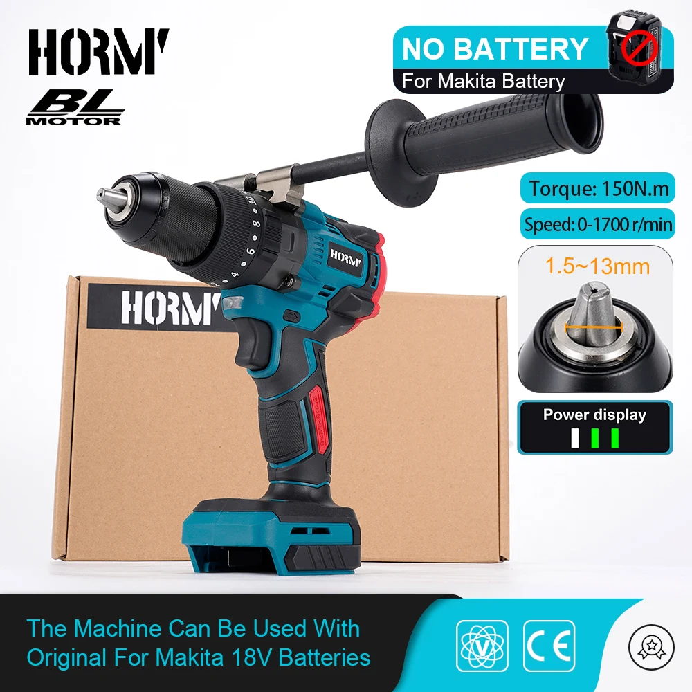 Hormy 150N. m Brushless Electric Impact Drill 18V High Torque 3In1 Charging Screwdriver 25 Speed Torque Adjustment Hammer Drill