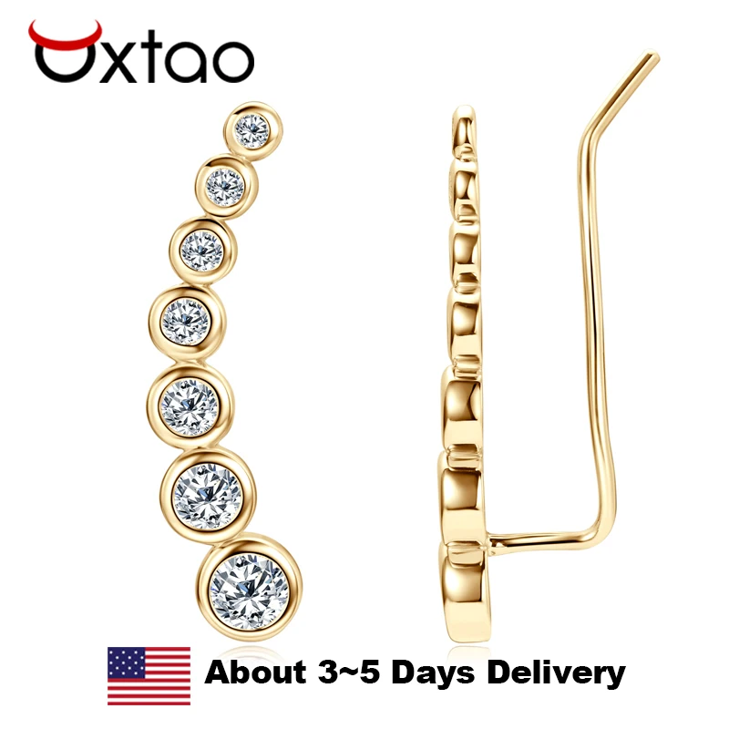 

OXTAO Bezel 925 Sterling Silver Stud Earrings 7-Stone D VVSI Moissanite Climber Earrings Certified Party Jewelry Gift for Women