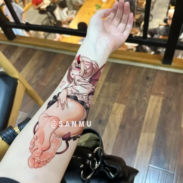 

Cartoon Devil Girl Temporary Tattoos Waterproof Fake Tattoo Comic Sexy Body Art Tatoo Body Stickers for Arm Thighs Neck Waist