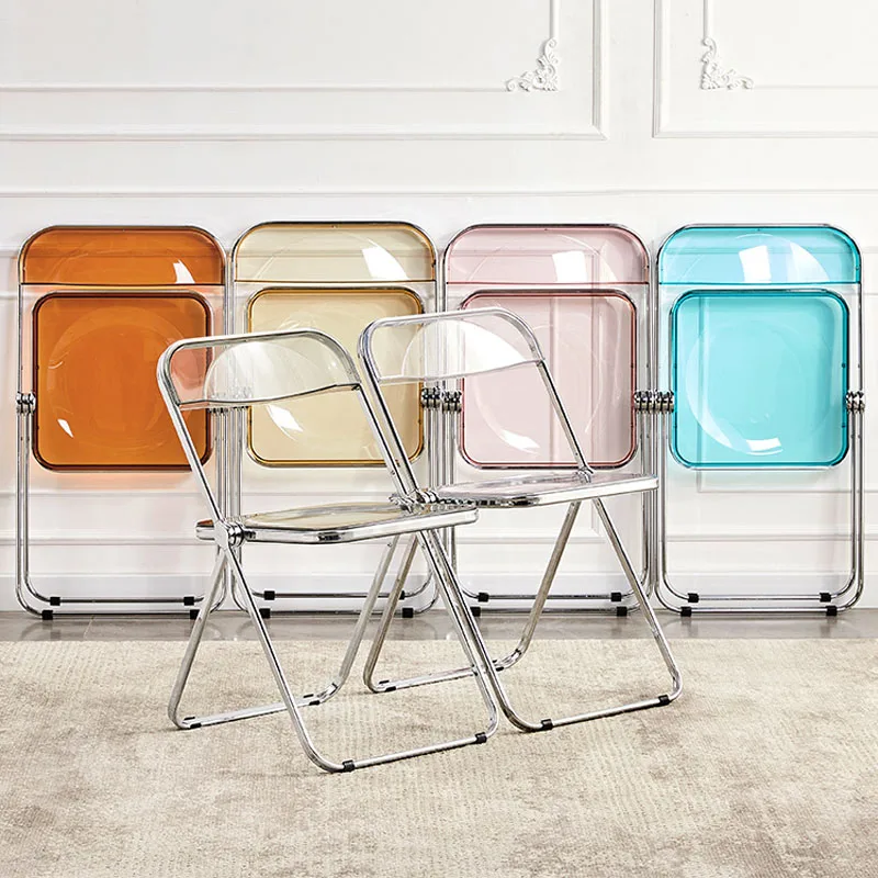 Transparent Acrylic Chair Modern Restaurant Folding Dining Chair Stainless Steel Frame Ergonomic Design Chair Balcony Rest Stool