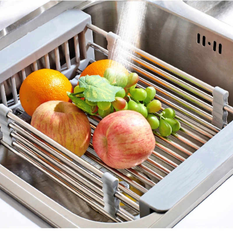 

Kitchen Sink Tableware Drainer Drain Basket Stainless Steel Retractable Washing Fruit And Vegetable Rack Storage Sink Rack