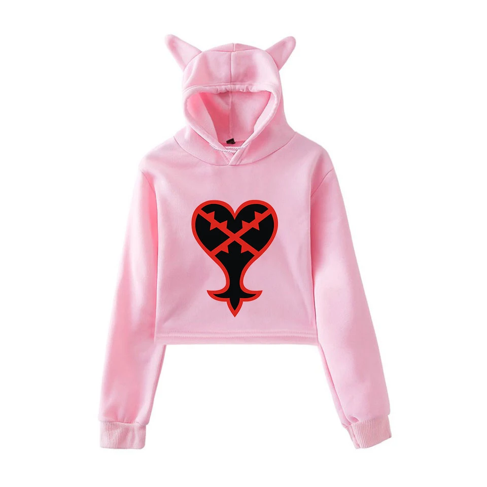 

Kingdom Hearts Cat Crop Top Women Hoody aikooki New Arrivals fashion Harajuku trend Sweatshirts Sexy Kingdom Hearts pink hoodie