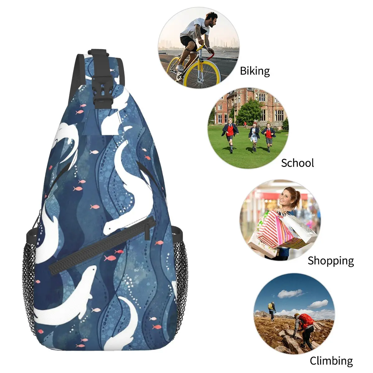 Schwimm otter Schulter taschen Brust Cross body Schulter gurt Rucksack Outdoor Sport Tages rucksäcke bedruckte Tasche