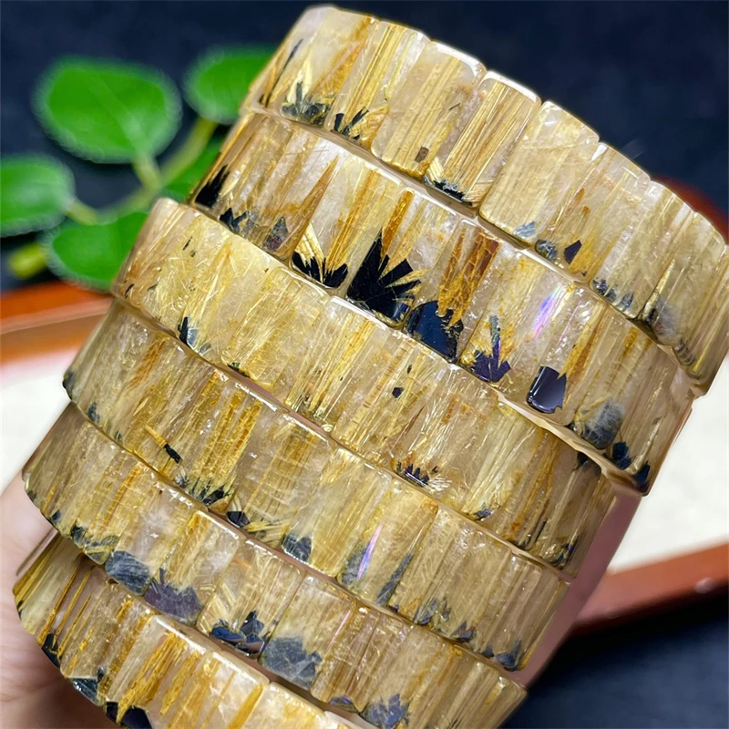 Natural Golden Rutilated Quartz Bangle Men Women Colorful Charm Yoga Healing Bangles Fashion Handmade Gift 1PCS 6X13MM