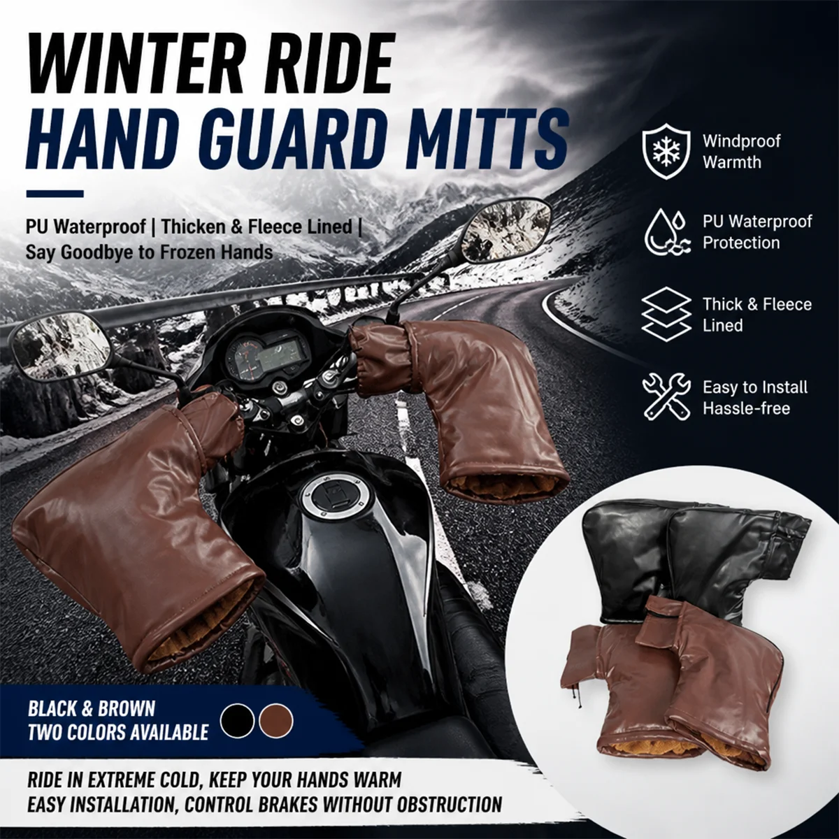 Winter Motorcycle Handlebar Muffs Gloves Waterproof Windproof Thick Warm Scooter Hand Cover Mitts for Men Women