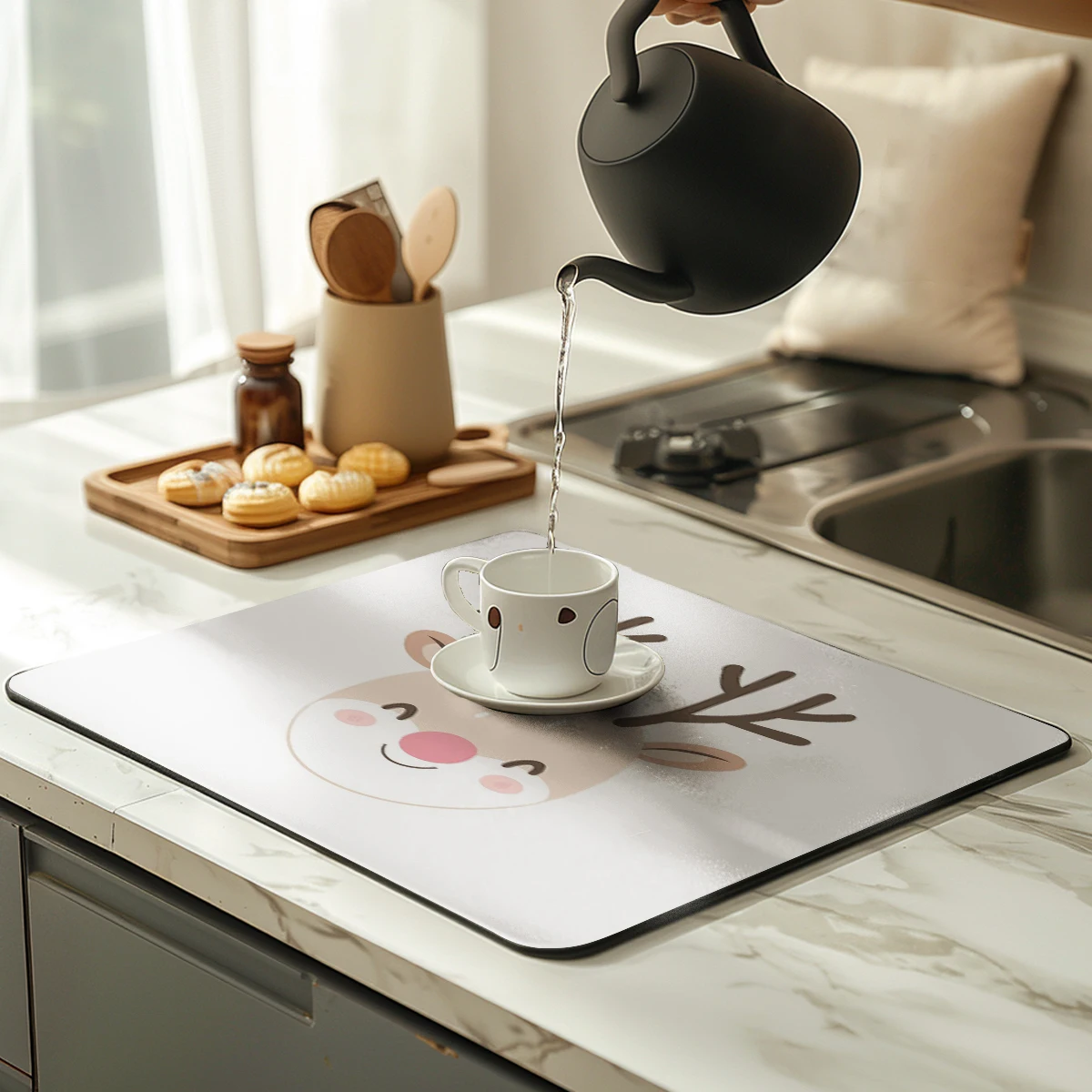 Absorbent Mat Cartoon Cute Moose Kitchen Antiskid Drying Mat Quick Dry Bathroom Drain Pad Tableware Mat