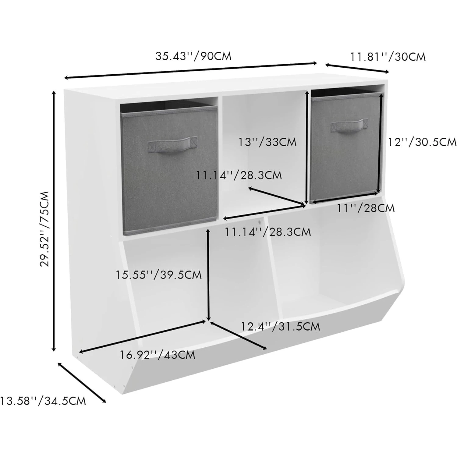 Kids Bookshelf Wood Toy Storage Cubby Cabinet with Two Drawers Organizer for Children's Room Playroom Kindergarten School