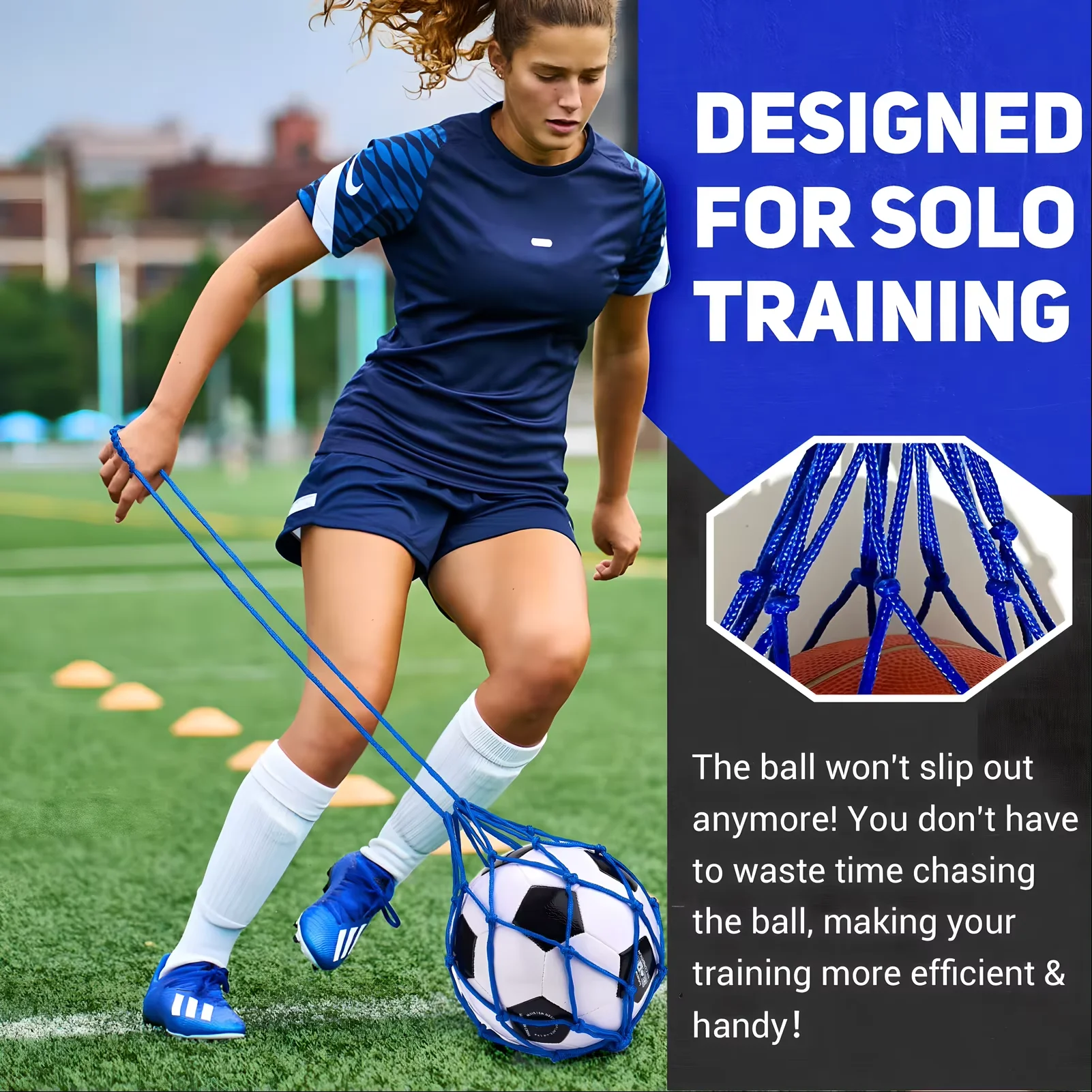 2 팩 축구 킥 트레이너 볼 네트 키커, 볼 캐리 백은 볼 크기 3/4/5 청소년 성인을위한 솔로 축구 킥 훈련 보조 장치에 적합