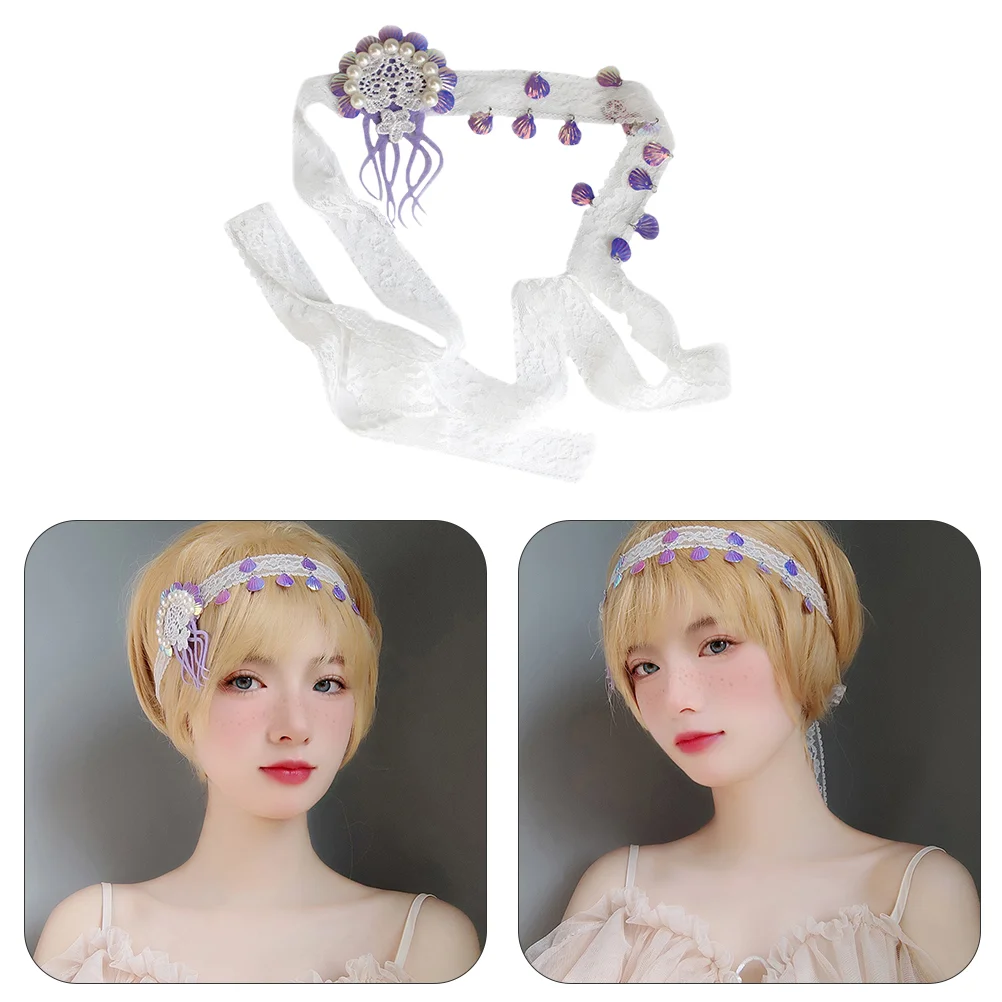 Diadema de medusas nupcial, diadema de encaje para ducha, tocado bohemio, lentejuelas de perlas hechas por el hombre creativas