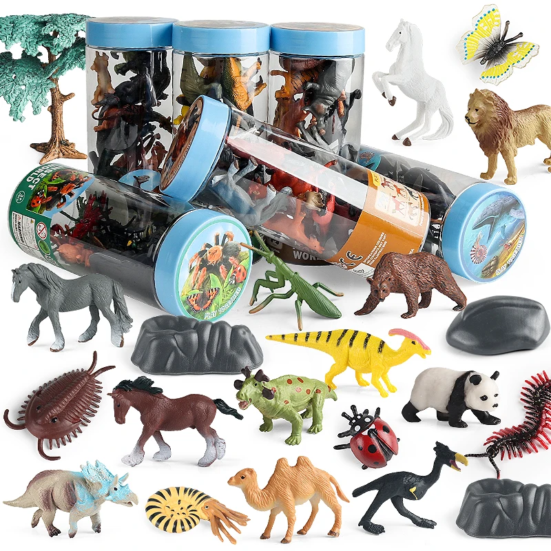 Oenux Miniature Animals Set Wild Sealife Farm Dinosaur Brinquedo Figurine Model Action Figures Zoo Cute Education Kids Toy Gift