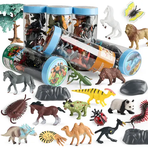 Oenux 미니어처 동물 세트 야생 Sealife 농장 공룡 Brinquedo 입상 모델 액션 피규어 동물원 귀여운 교육 어린이 장난감 선물