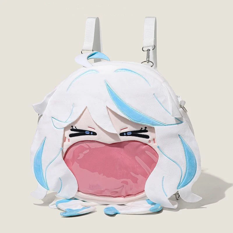 Genshin Impact Cosplay Furina Plush Bag Focalors Big Mouth Transparent Itabag Zipper Backpack Game Anime Badge Storage Display