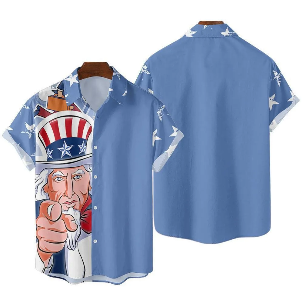 Summer Short Sleeved Shirt Casual Button Up Collar Top Loose Digital Printed Shirt Trendy Cardigan T-shirt Travel