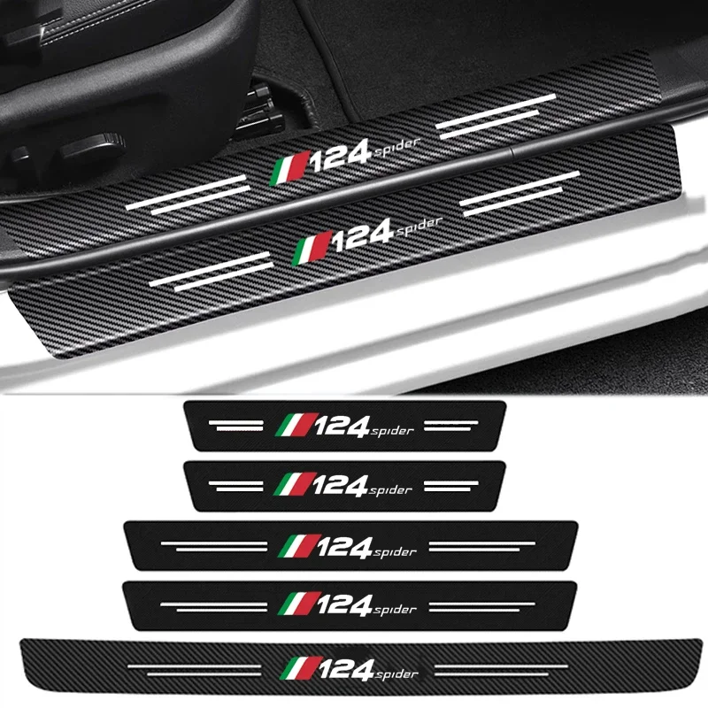 Car Door Threshold Sill Stickers Scuff Plate Decals Carbon Fiber for Fiat 124 Spider Rear Trunk Bumper Strip Tape Accessories