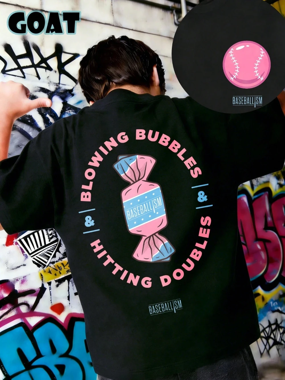 Children's And Youth's T-Shirts Blowing Bubbles Hitting Doubles Baseball Casual T-shirt Top Interesting Ball Design Sporty Style