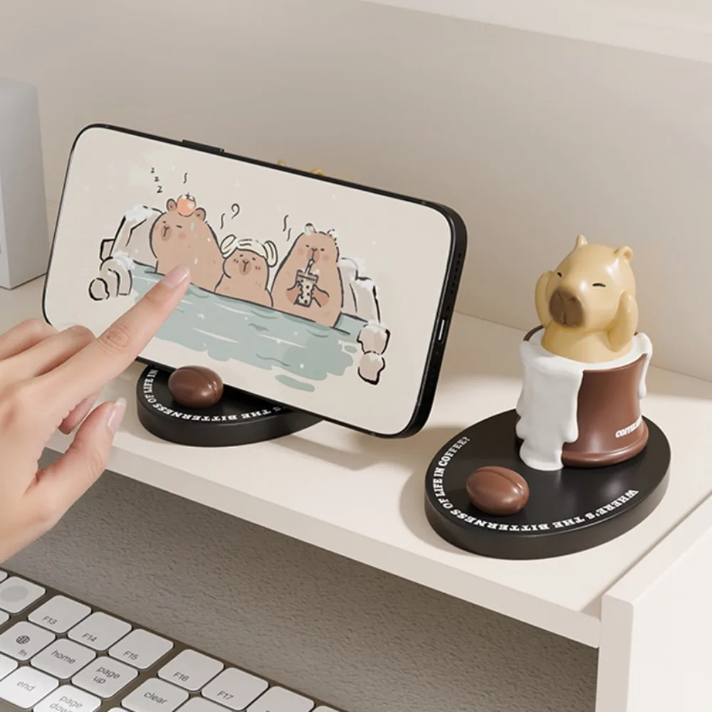 

Coffee Cup Capybara Doll Phone Holder Ornament Desk Decor Capybara Mobile Phone Stand Resin Creative Capybra Model