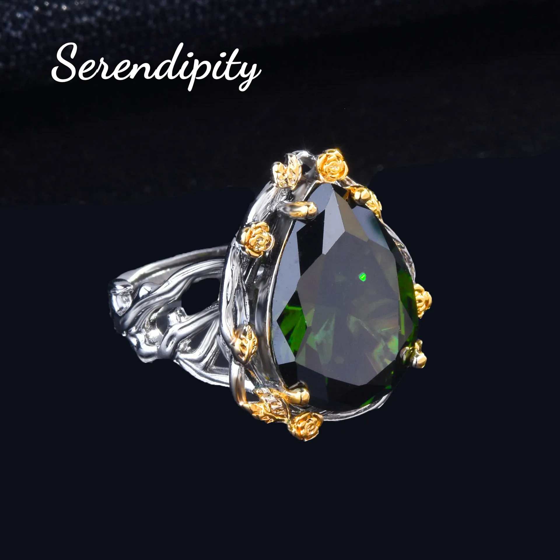 Foydjew Vintage Noble Style Jewelry Sets Simulation Olivine Green Stone Pendant Necklaces Long Drop Earrings Rings Banquet Set