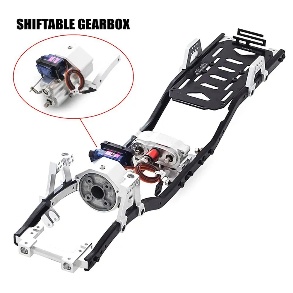 Metal Chassis Frame 313mm Wheelbase With Prefixal Shiftable Gear Box Compatible For 1/10 SCX10 RC Crawler Car