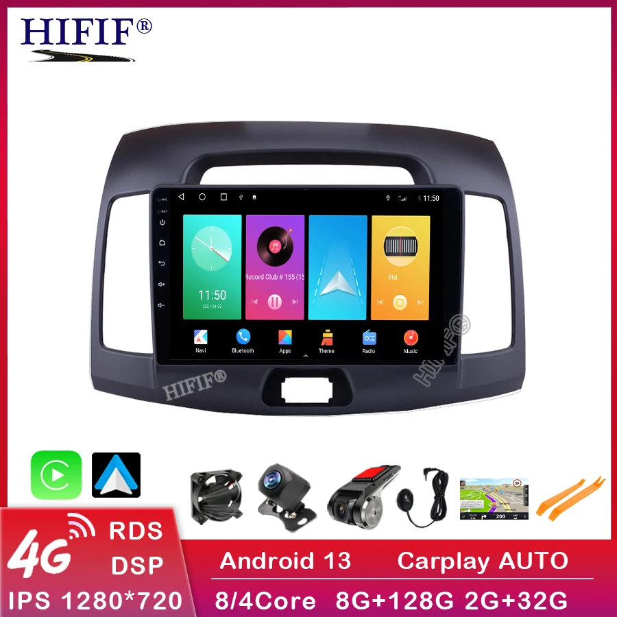 

4G+64G Android 13 4G Car Radio Multimedia Video Player Navigation GPS WiFi 2 din Carplay For Hyundai Elantra HD 2006-2010 no dvd