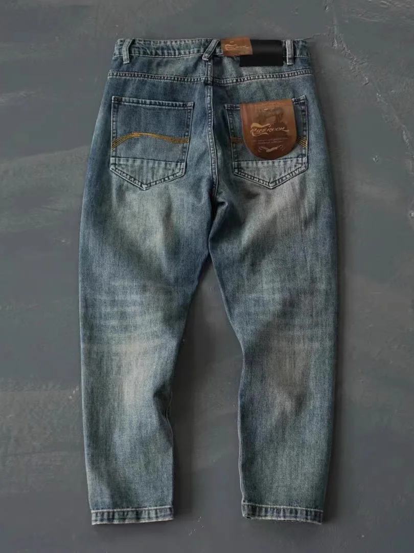 

Heavyweight Pure Cotton Retro Straight Leg Jeans Men's Spring Autumn American Khaki Nine Points Washed Trendy Jeans