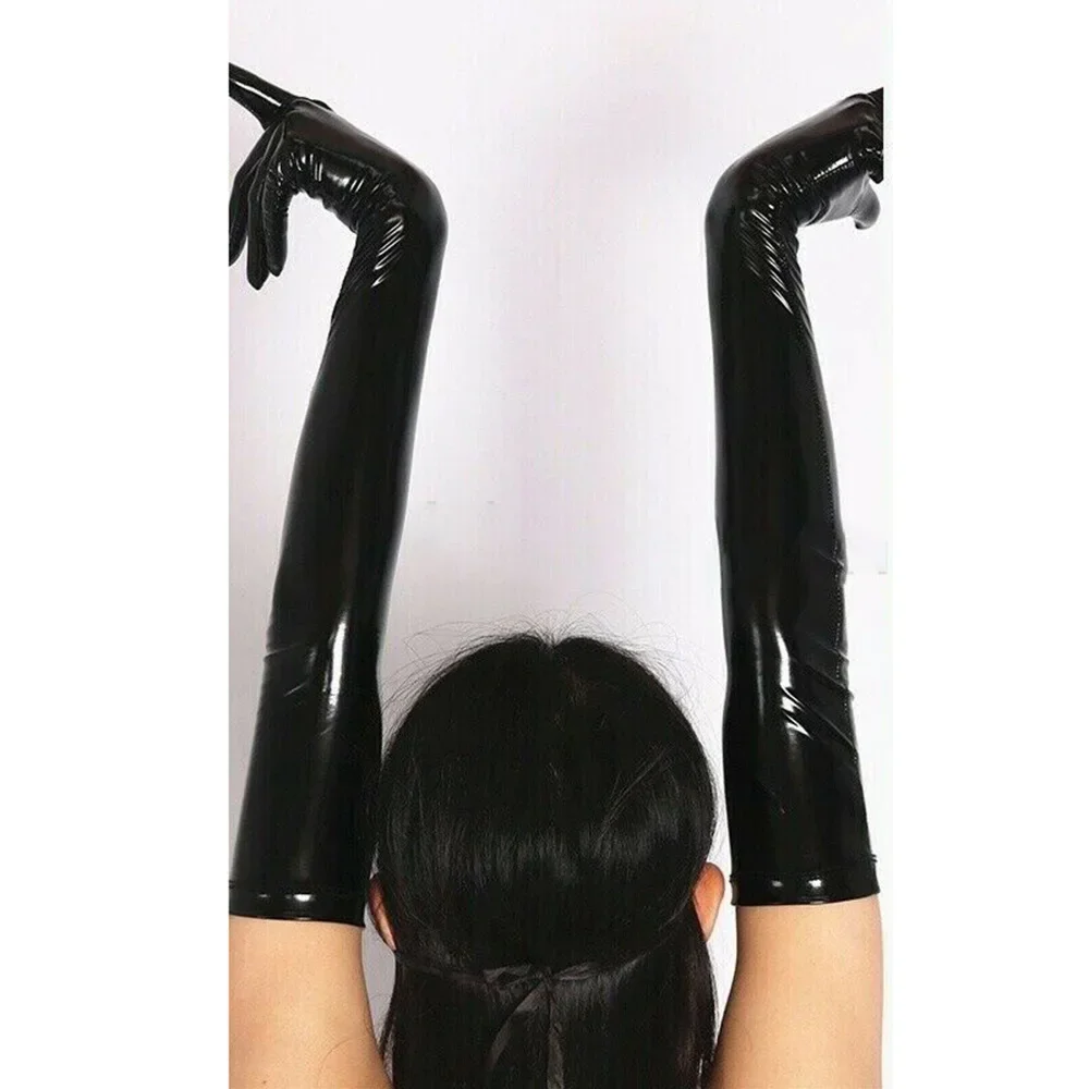 1 par de guantes sexis Unisex de piel sintética guantes largos aspecto húmedo látex fiesta ópera Club disfraces guantes negros