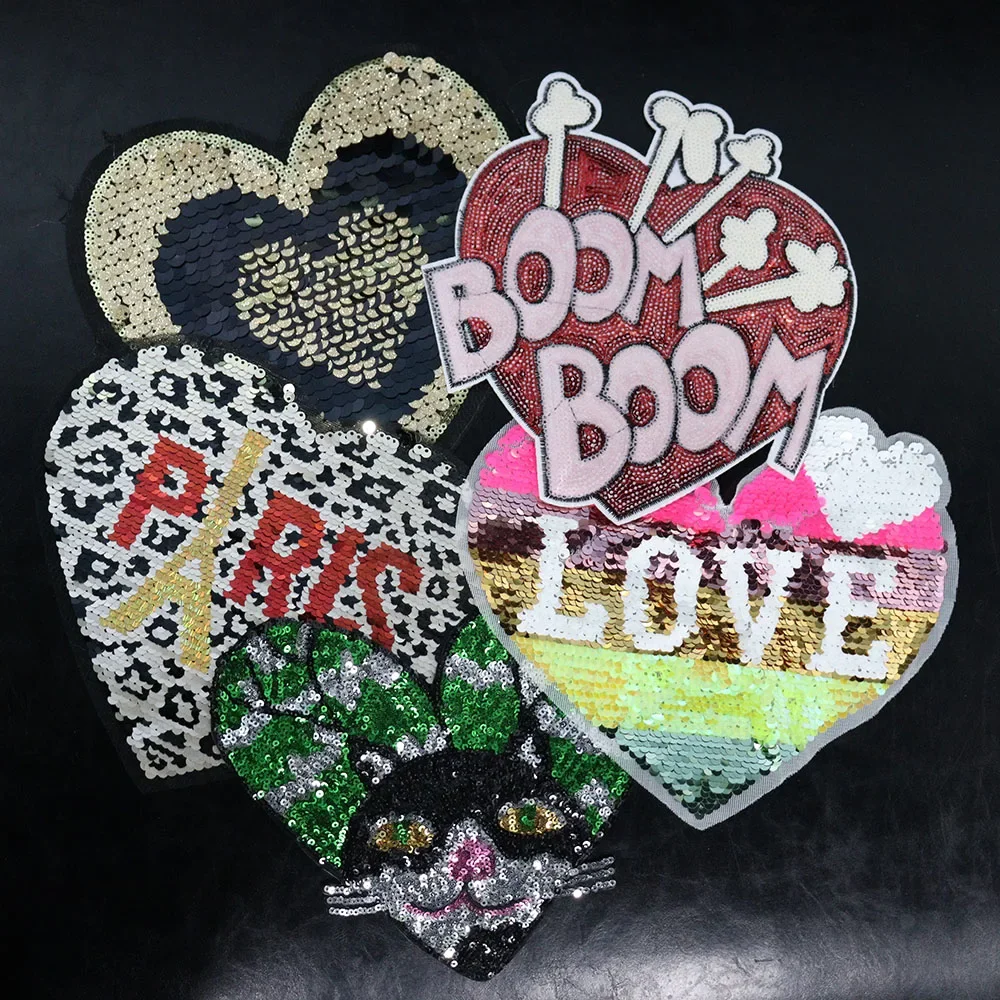 Large Devil Eyes Sequin Patches and Appliques Heart Eye Embroidery Iron-on Patches for Clothing Unicorn Decor Sticker on Jacket