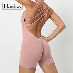 Hearuisavy One Piece Sports Set Women Short Gym Set Training Sexy Rompers Sleeveless Workout Jumpsuit Female Gym Bodysuits Women