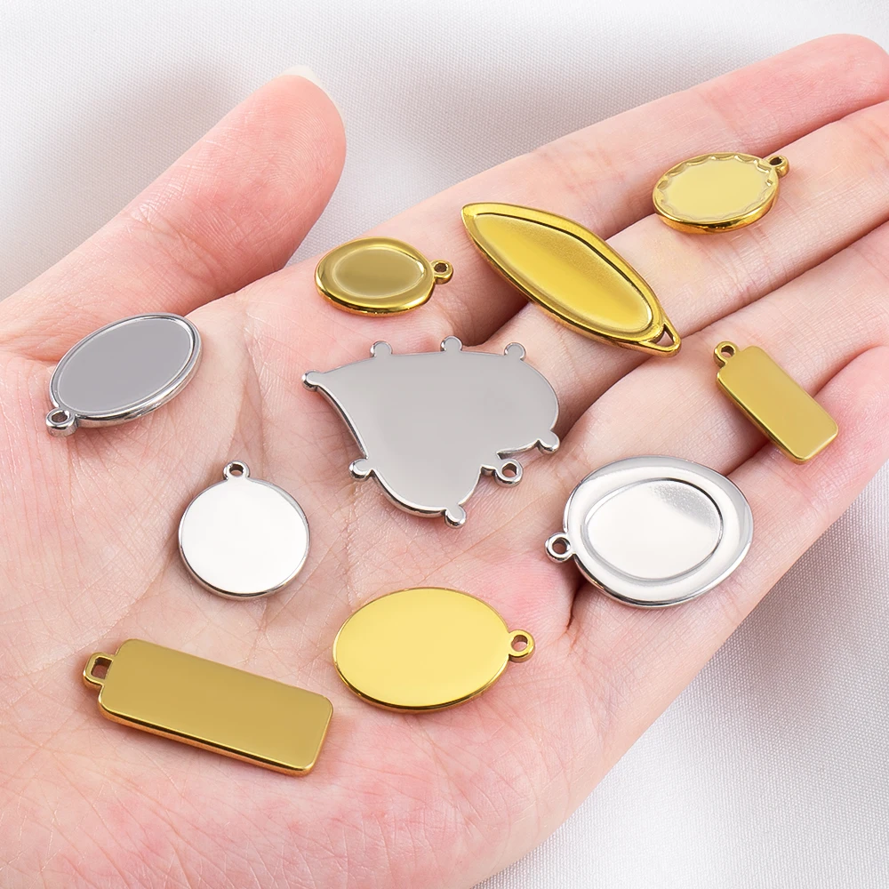5pcs Stainless Steel Geometry Oval Frames Blank Bezel DIY Earring Geometric Heart Pendant Base Necklace Jewelry Making Wholesale view 4