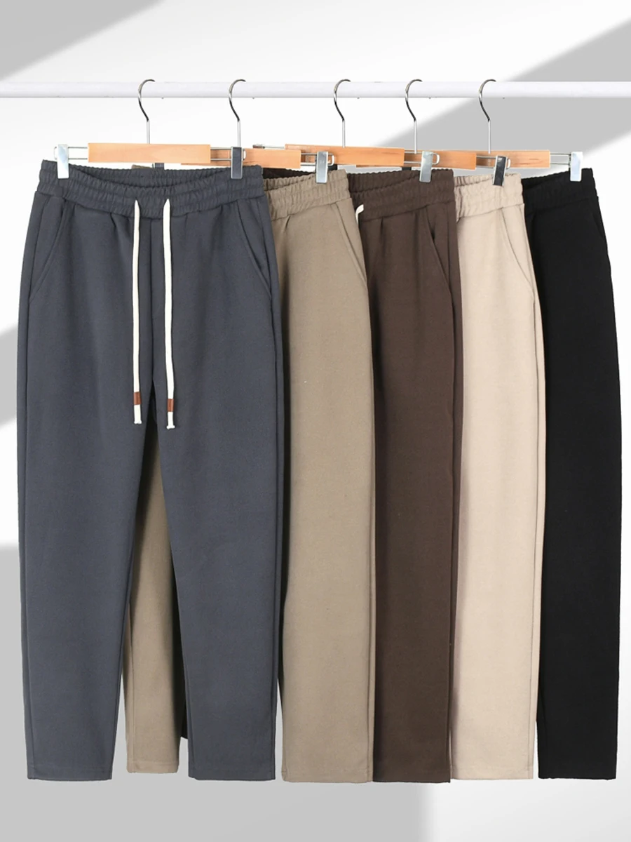 

Retro American Plaid Texture Men's Casual Elastic Waist Slim Fit Small Foot Japanese Style Sweatpants Autumn Winter Pure Color