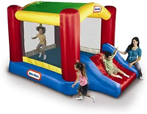 Jump 'n Slide Bouncer with Arched Canopy Overhead Cover, Plus Heavy Duty Blower, Stakes, Repair Patches, and Storage Bag |3-Kid