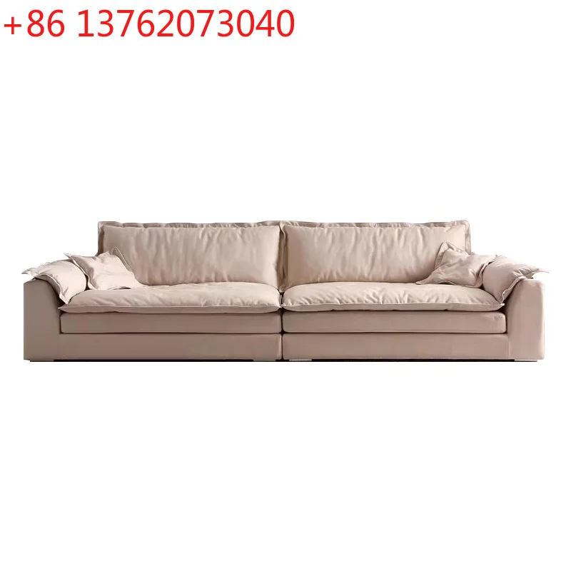 

2025 new modern living room straight row down lazy matte cloth cream wind sofa