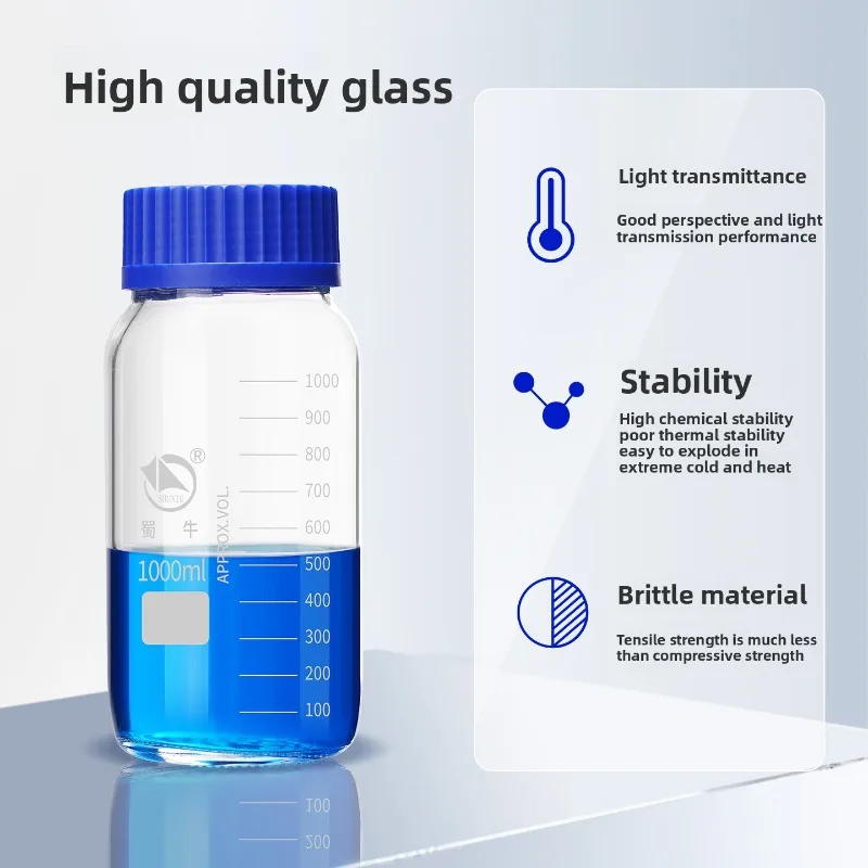 GL80 Wide Mouth Blue Cap Bottle Neutral Material Reagent Bottle 250ml 500ml 1000ml